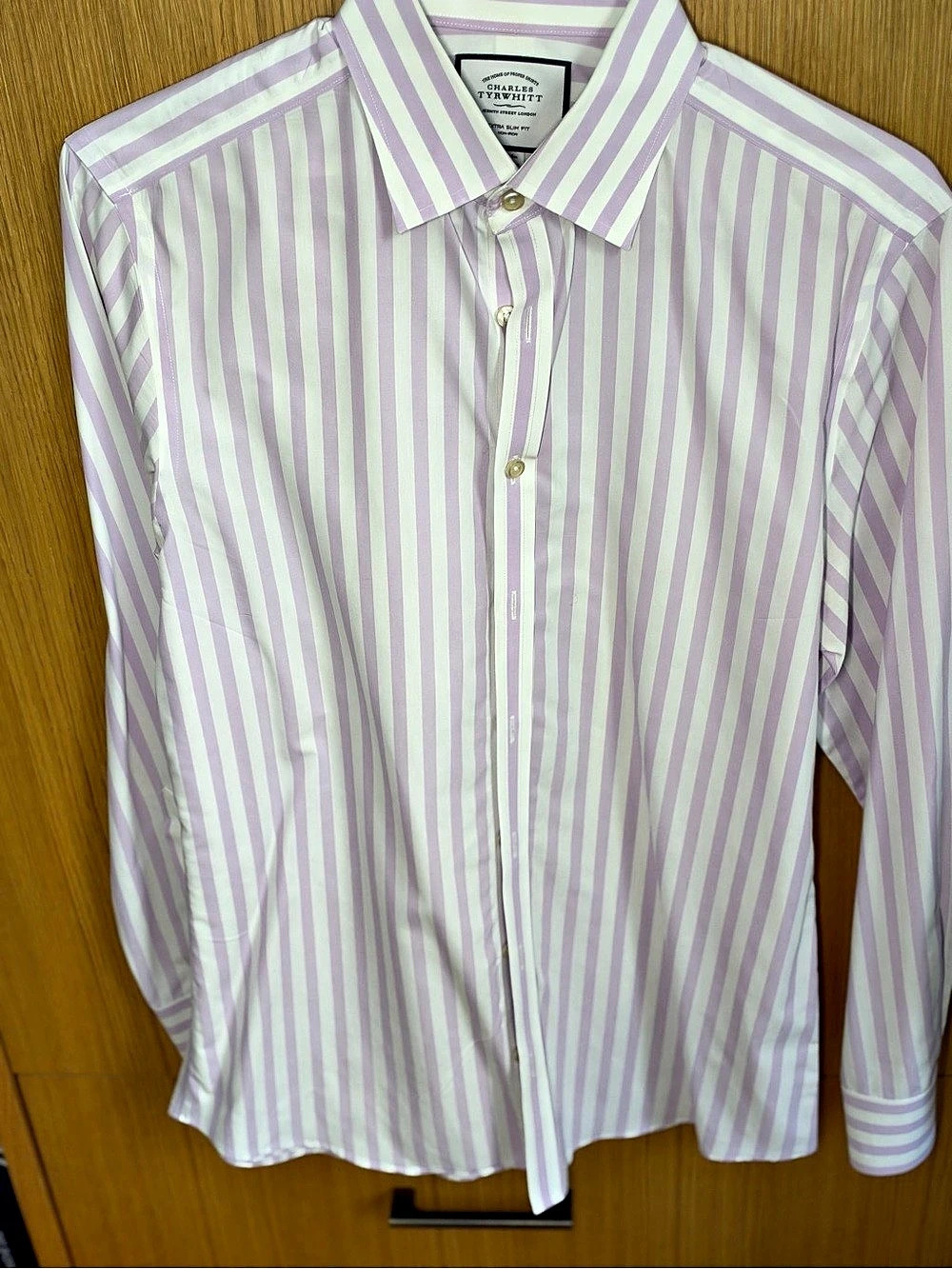 Charles Tyrwhitt Non-Iron Stretch Pinpoint Oxford Stripe Shirt Purple & White